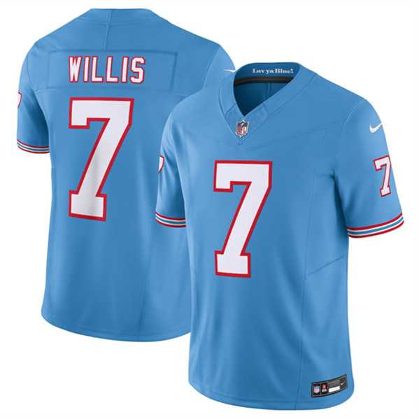 Men's Tennessee Titans #7 Malik Willis Light Blue 2023 F.U.S.E. Vapor Limited Throwback Stitched Football Jersey,We sell and wholesale Men's Tennessee Titans #7 Malik Willis Light Blue 2023 F.U.S.E. Vapor Limited Throwback Stitched Football Jersey on line form chian!